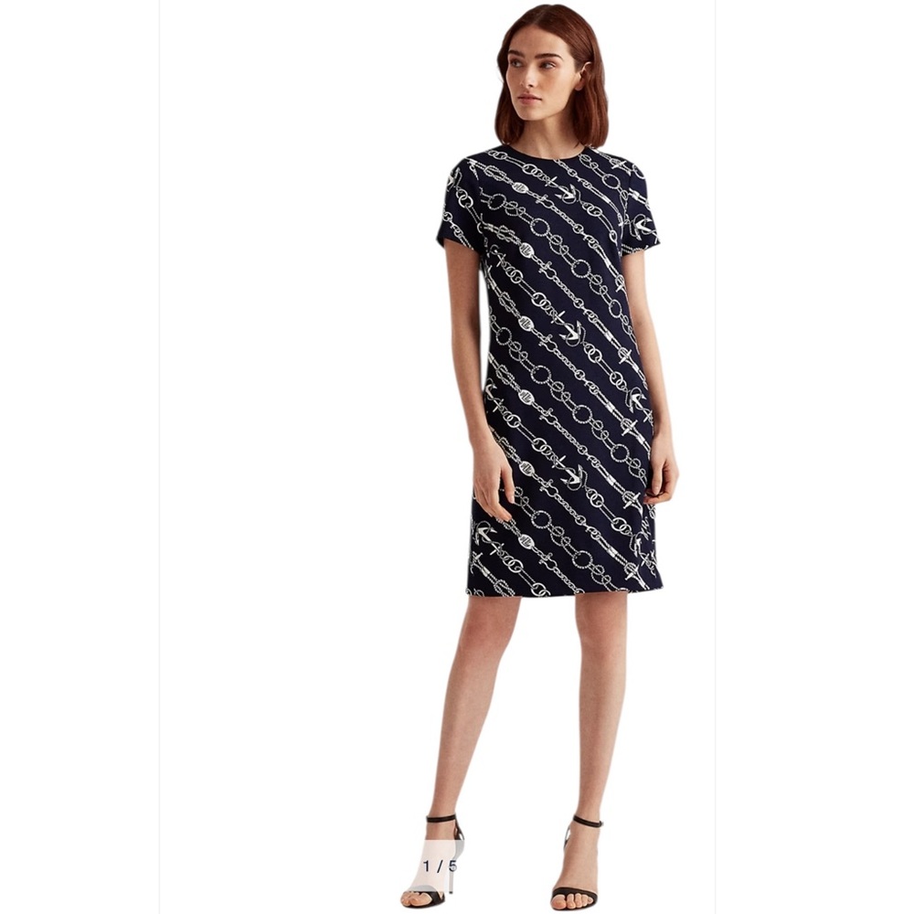 Lauren Ralph Lauren Anchor Print Jacquard Midi Dress (N-1)